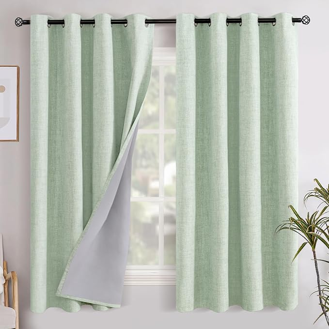 YoungsTex Sage Green Linen Blackout Curtains 68 Inch Length by YoungsTex