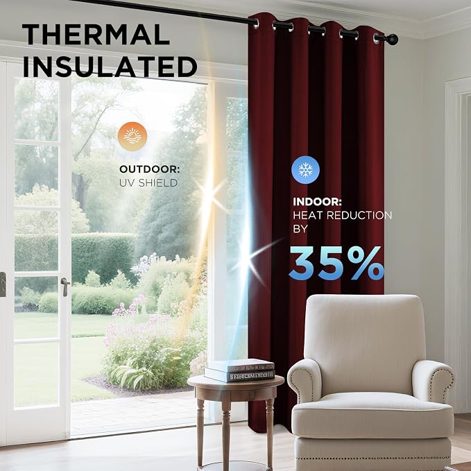 Joydeco Blackout Curtains for Bedroom 90 Inch Drapes 2 Panels Burgundy | - Image 5