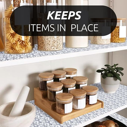 RAY STAR 12X120 Inch Shelf Liner for Kitchen Cabinets, Non-Adhesive Cabinet Liner Washable, PVC Drawer Liner for Dresser Non-Slip Bathroom (Black Floral)(1 Roll)