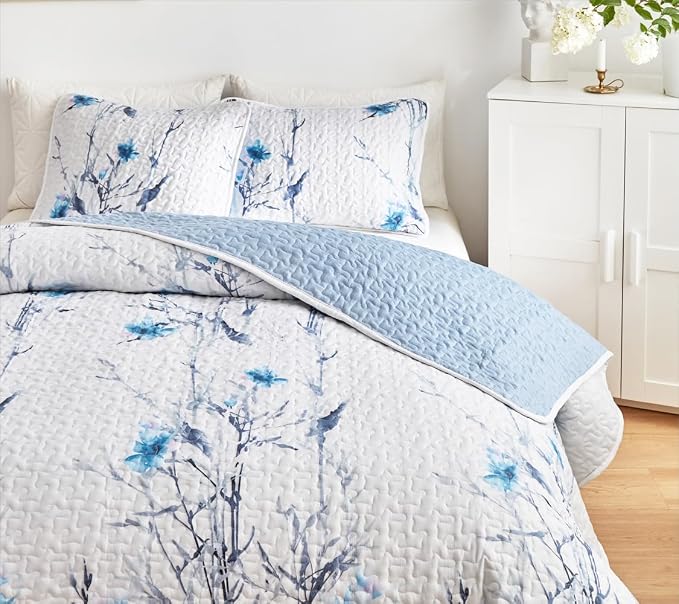 Botanical Quilt Set 3 Pieces King Size, Soft Microfiber Lightweight Bed Cover - Image 3