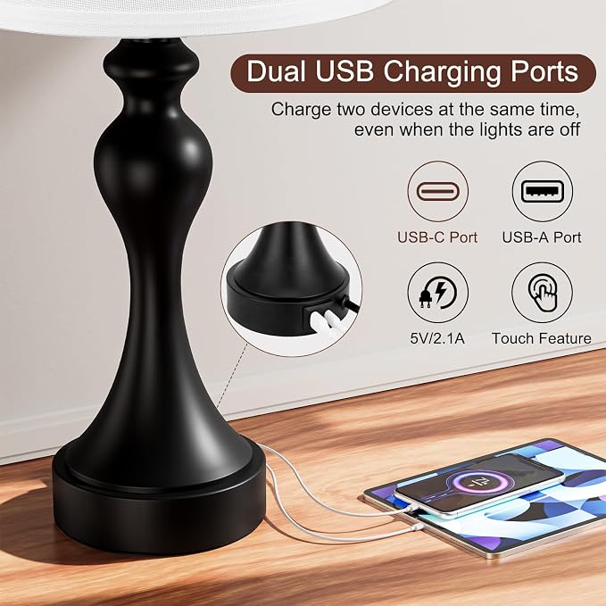 Touch Lamps for Nightstand, 3 Way Dimmable Bedside Lamps - Image 4