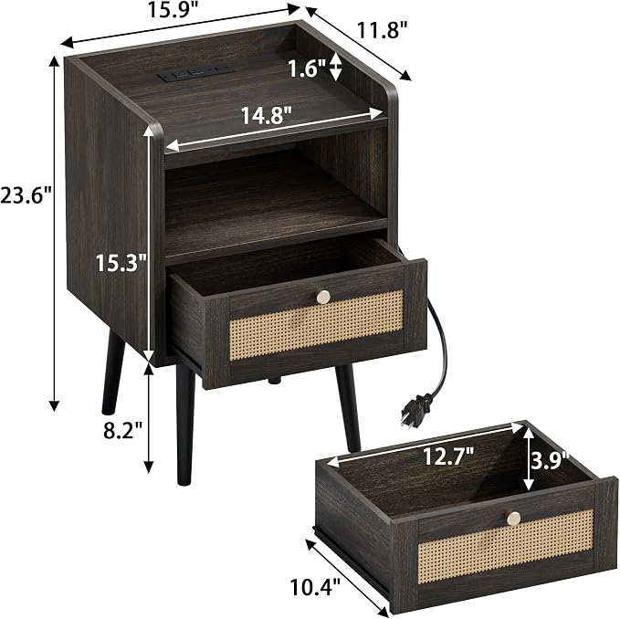 MECHYIN Night Stand Set 2, Nightstands Set of 2 - Image 3