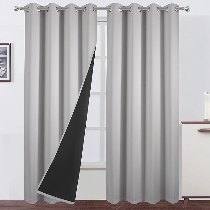100% Blackout Curtains 52 x 84 Inch/Light Grey Curtains 2 Panels by Lemomo
