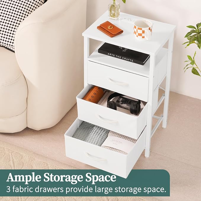 Yoobure Night Stand with Charging Station, LED End Table and Storage Shelf - Image 4