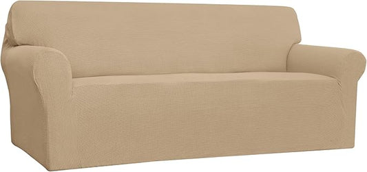 Easy-Going Stretch Oversized Sofa Slipcover 1-Piece Sofa Cover Furniture Protector Couch Soft with Elastic Bottom for Kids, Polyester Spandex Jacquard Fabric Small Checks Sand