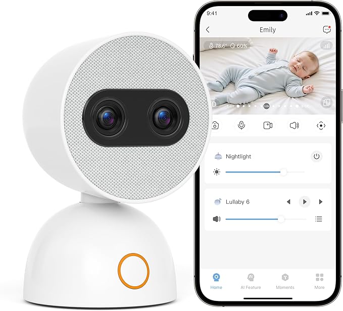 Simsky Split Screen Video Baby Monitor with Cameras, Dual 4MP Cameras with 6X Zoom, 7" UHD Touch Screen Portable Audio Baby Monitor 32GB Local Storage