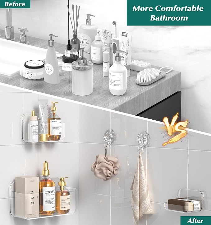 Shower Shelves 5 Pack Clear Acrylic Bathroom Organizer Caddy | Large Capacity - Image 4