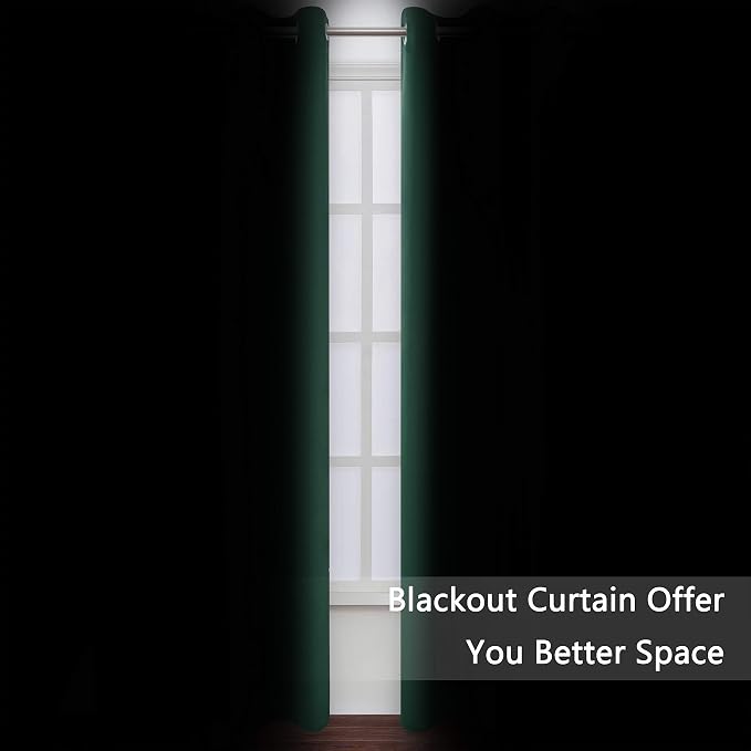 Blackout Curtains 66 x 84 inch/Dark Green Curtains Set of 2 Panels/Thermal - Image 3