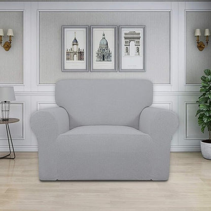 Easy-Going Stretch Oversized Chair Sofa Slipcover 1-Piece Couch Sofa Cover Furniture Protector Soft with Elastic Bottom for Kids Spandex Jacquard Fabric Small Checks Silver Gray