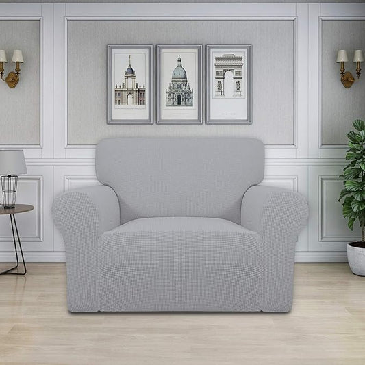 Easy-Going Stretch Oversized Chair Sofa Slipcover 1-Piece Couch Sofa Cover Furniture Protector Soft with Elastic Bottom for Kids Spandex Jacquard Fabric Small Checks Silver Gray