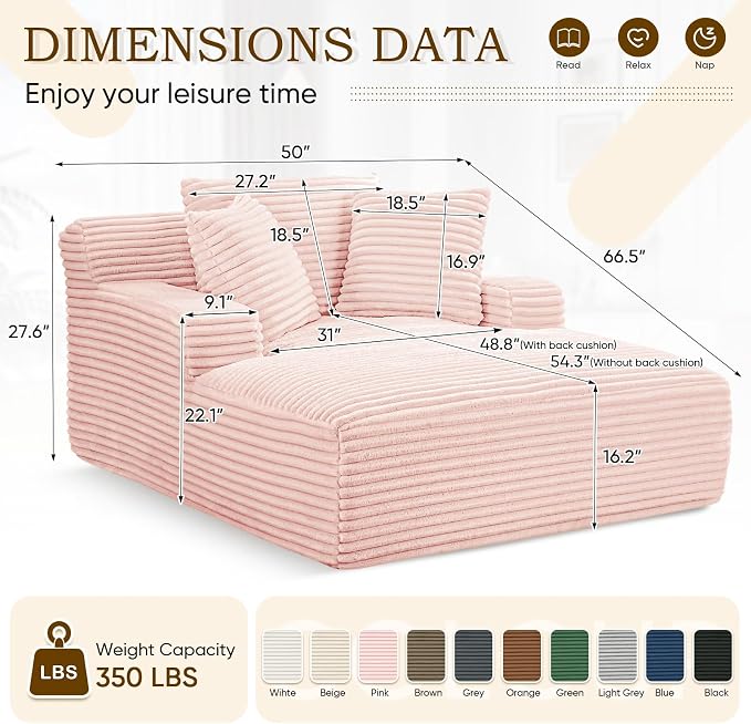 Oversized Chaise Lounge Chair Indoor, Comfy Fluffy Cloud Couch, Modern Deep - Image 2