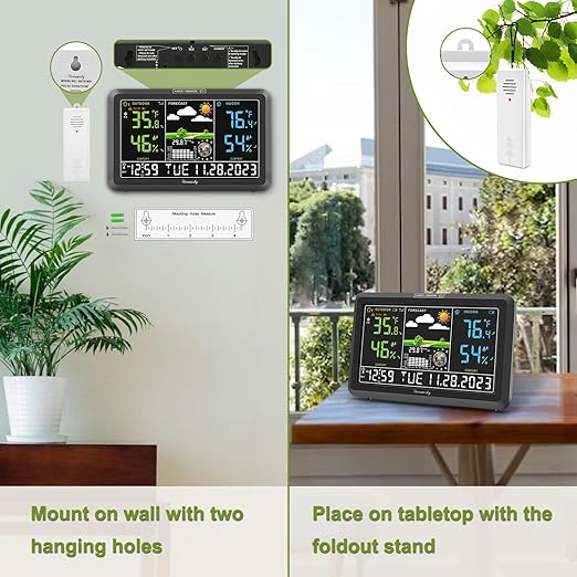 DreamSky Weather Station Indoor Outdoor Thermometer Wireless with Digital Atomic Clock for Home, Large Display with Dimmer, USB Port, Inside Outside Temperature Humidity Monitor (Adapter Powered)