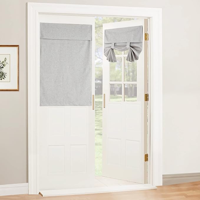 RYB HOME Natural Linen Textured French Door Window Curtains 100% Blackout | by RYBHOME