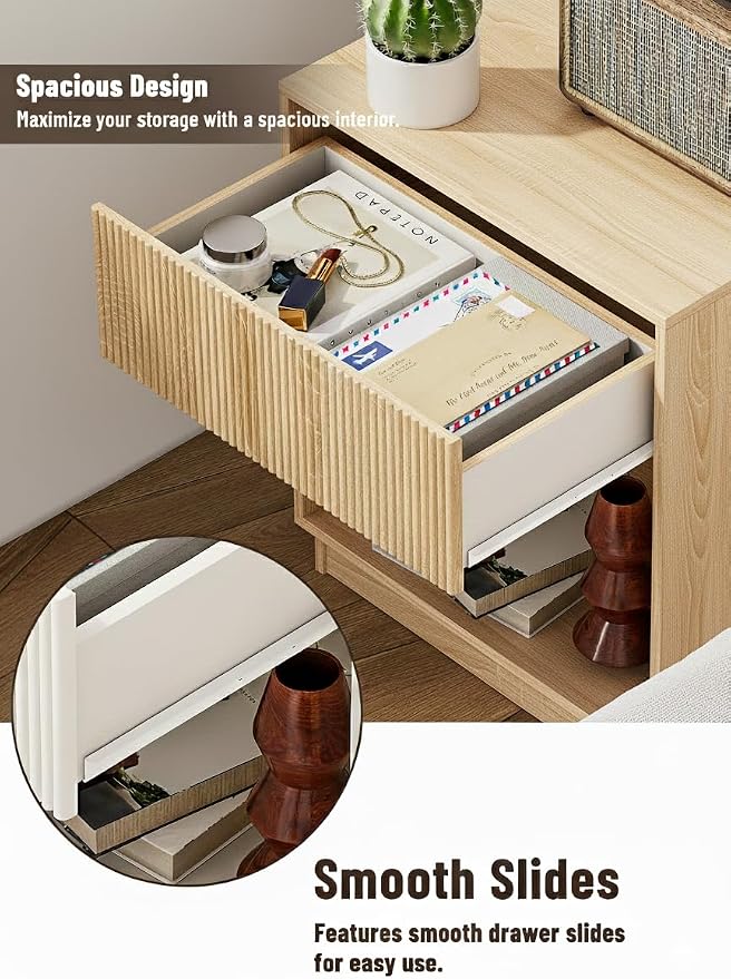 Fluted Nightstands Set of 2, Modern Bedside Table - Image 3