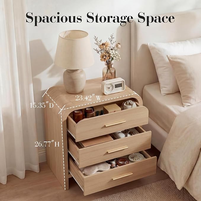 Night Stand Set of 2, 3-Drawer | Nightstand 26.7"H Metal Handle Modern Bedside - Image 2