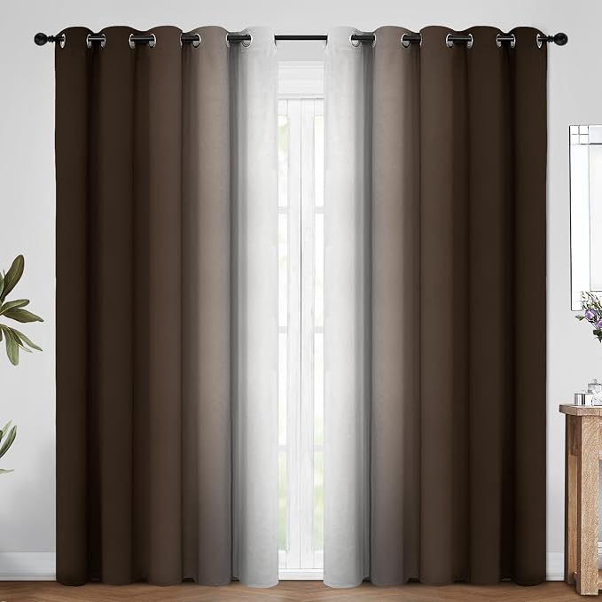COSVIYA Curtains & Drapes Grommet Ombre Brown Curtains W70 x L84 Inch | by COSVIYA