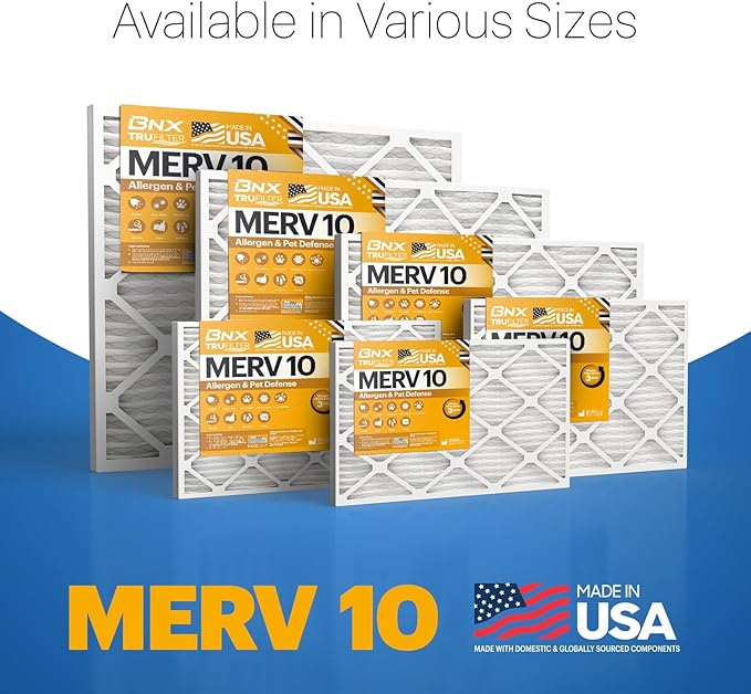 BNX TruFilter 18x20x1 MERV 10 (2-Pack) AC Furnace Air Filter - MADE IN USA - Pleated Air Conditioner HVAC AC Furnace Filters - Removes Odor, Mold, Bacteria, Smoke