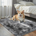 Small Shag Area Rug for Bedroom, 2x3 Dark Grey Tie-Dyed Soft Plush Carpet | by Junhejiamei