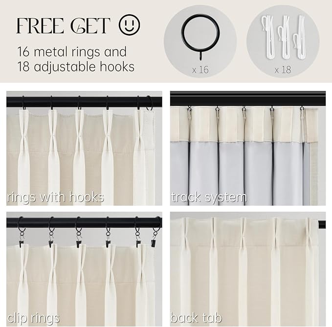 100 Inches Long 100% Blackout Brich Linen Curtains, Farmhouse Pinch Pleated - Image 4