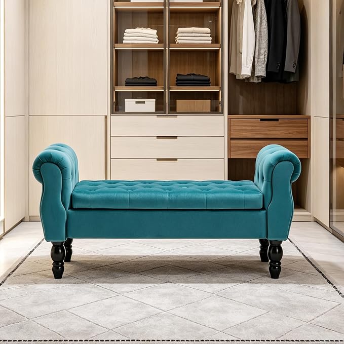 47.6" Storage Bench for End of Bed Bedroom, Velvet Ottoman Bench - Image 8