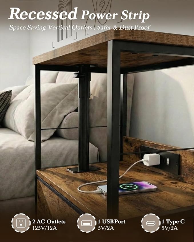Faesun Swivel Lift Top Nightstand - Image 5