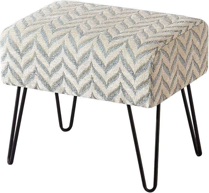 Home Soft Things Jacquard Chenille Ottoman, Arusha-Light Blue, Fuzzy Entry Way by HomeSoftThings