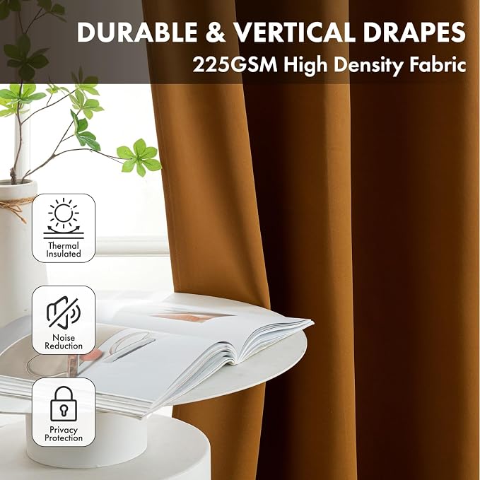 Gold Brown Blackout Curtains for Bedroom Living Room W40 x L63 Inch | 63 Inch - Image 4