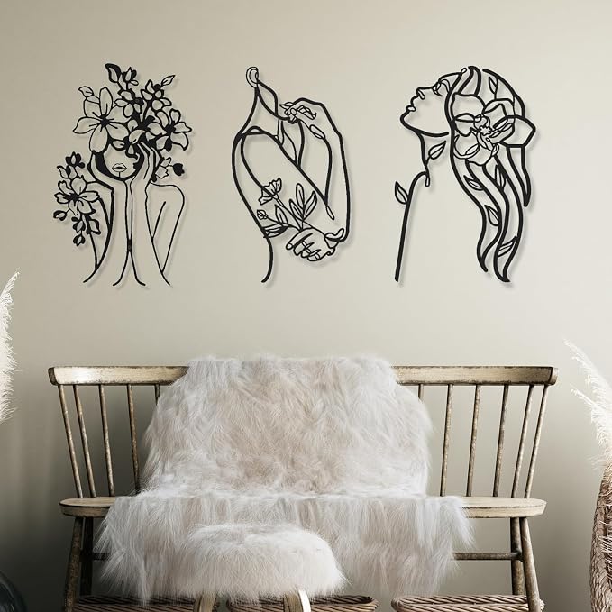 Photect 3 Pcs Metal Wall Art Decor Minimalist Abstract Woman Wall Art Metal - Image 2