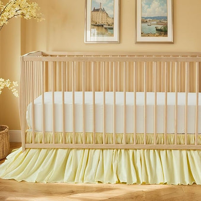 Brandream Gathered Crib Skirt, Baby Boy, Baby Girl, Gender Neutral Crib Skirt, 100% Cotton, 4-Sided, Solid Light Yellow Toddler Bedskirt Farmhouse Chic Nursery Crib Bed Skirt Dust Ruffle