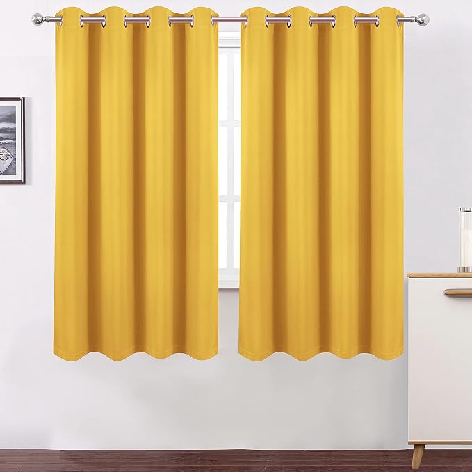 100% Blackout Curtains 52 x 72 Inch/Yellow Curtains 2 Panels - Image 2