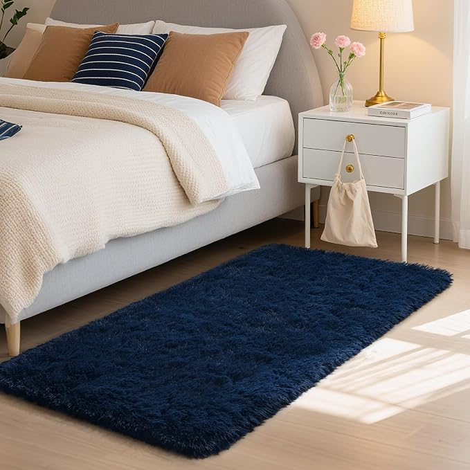 HOMORE Runner Rug 2x4 Navy Blue Fluffy Rug Runner by Homore