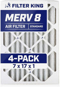 Filter King 7x17x1 Air Filter | 4-PACK | MERV 8 HVAC Pleated A/C Furnace Filters | MADE IN USA | Actual Size: 7 x 17 x .75"