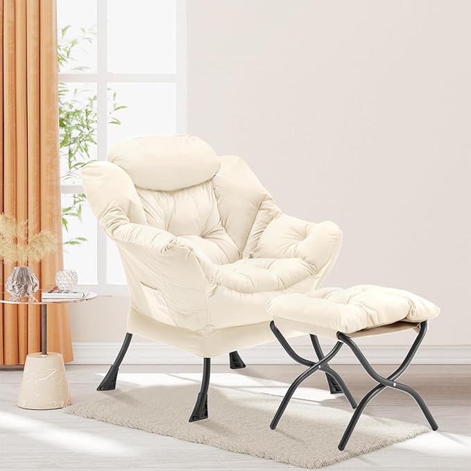 Youtanic Lazy Chair with Folding Ottoman, Accent Chair Velvet Upholstered with - Image 2