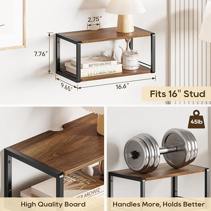 Floating Nightstand Set of 2, Wood Bedside Shelf Wall Mounted Nightstand - Image 2