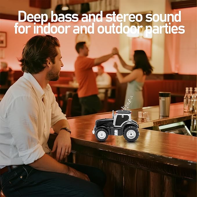 Tractor Head Bluetooth Speaker – unique Bluetooth car speaker with HD stereo, TWS pairing, LED party lights, portable wireless outdoor speaker, car model decoration, and a great gift for men(Black)