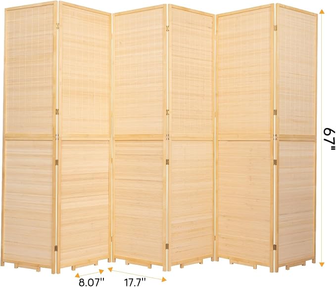 Bamboo Mesh Woven Room Divider 5.6FT, 6 Panel Folding Privacy Screen, Folding - Image 2