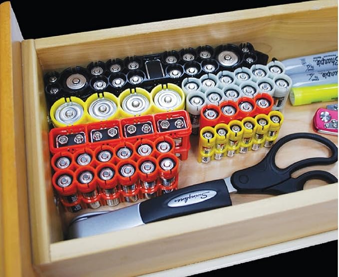 AA Battery Storage Caddy by Storacell (2 Pack), Orange, Holds 4 Batteries (Not Included)