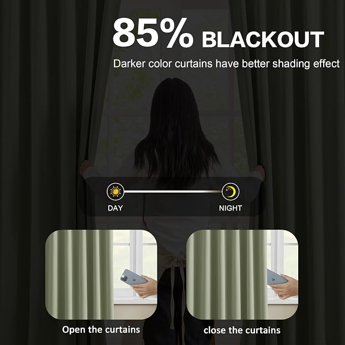 Light Sage Blackout Curtains Pinch Pleat Green Drapes 96 Inches Long 2 Pieces - Image 3