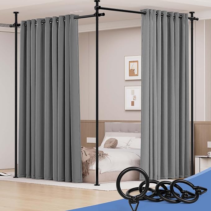 Room Divider Privacy Screens, No Drill Curtains Rod by HOMSCREENER