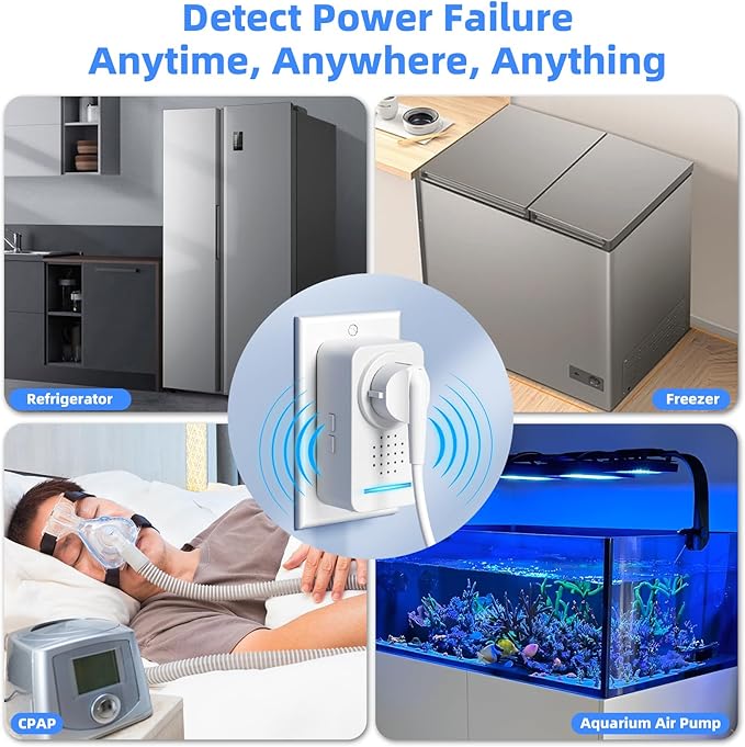 Power Failure Alarm, Upgrade Loud 120dB Adjustable 6 Siren Power Outage Alarm for Freezer 12H Alert & HV/LV Alert for Freezer,Fridge, Basement,Garage