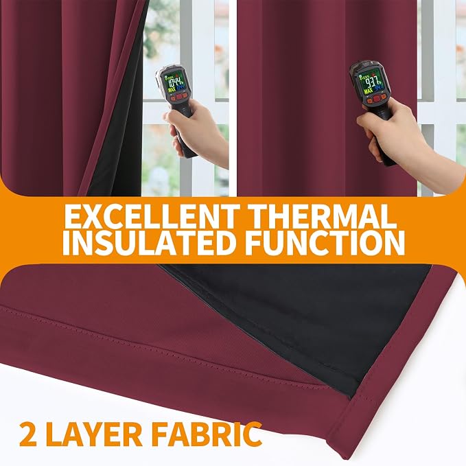 YoungsTex Burgundy 100% Blackout Curtains 63 Inch Length 2 Panels, Room - Image 3