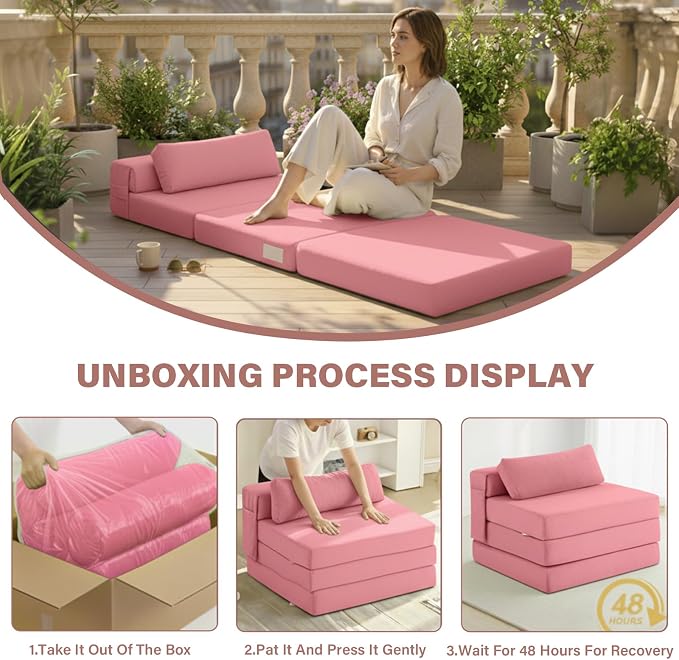Folding Sofa Bed Chair, 4-Fold Convertible Sleeper Chair - Image 9