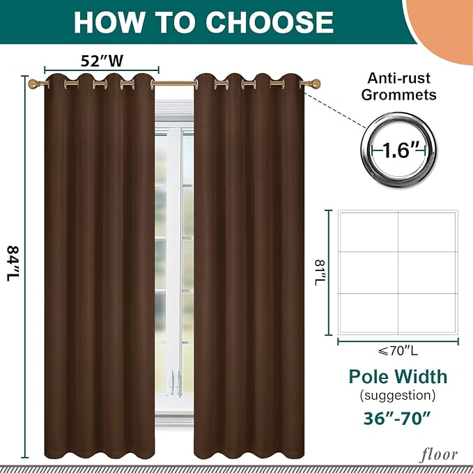 Diraysid 100% Blackout Curtains Chocolate Brown Linen Curtains - Image 5