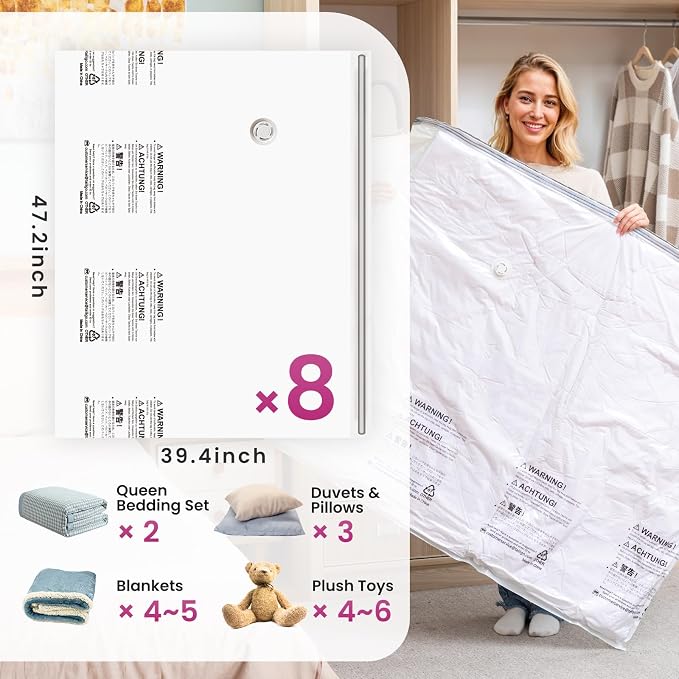 TAILI 8 Pack Vacuum Storage Bags, XXL Jumbo, Cream | Vacuum Seal Bags - Image 2