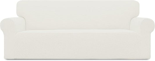 Easy-Going Stretch Oversized Sofa Slipcover 1-Piece Sofa Cover Furniture Protector Couch Soft with Elastic Bottom for Kids, Polyester Spandex Jacquard Fabric Small Checks Cream