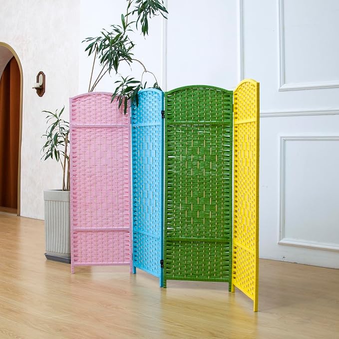 4 Panel Rattan Divider Short Room Partition Screen, Double Sided Folding Divider - Image 3