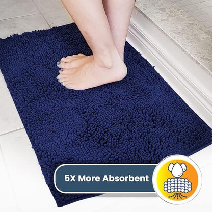 Muddy Mat® AS-SEEN-ON-TV Highly Absorbent Microfiber Dog Door Mat and Pet Rug, Non Slip Thick Washable Area and Bath Mat Soft Chenille for Kitchen Bathroom Bedroom and Indoor- Navy Blue Runner 24"X60"