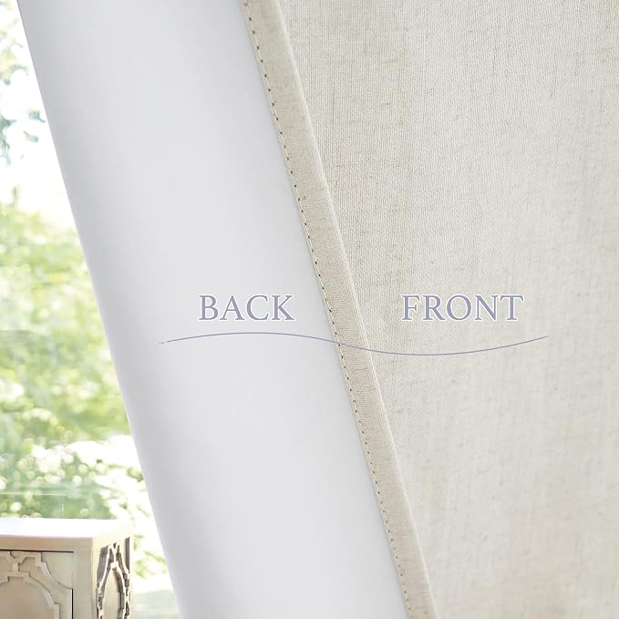 RYB HOME Natural Linen Textured French Door Window Curtains 100% Blackout | - Image 7