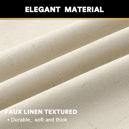 PrinceDeco Blackout Curtains 100% Blackout Linen Textured Curtains for Bedroom Solid Thermal Insulated with White Liner Grommet Room Darkening Curtains & Drapes, Set of 2, 52" W x 63", Bleached Sand