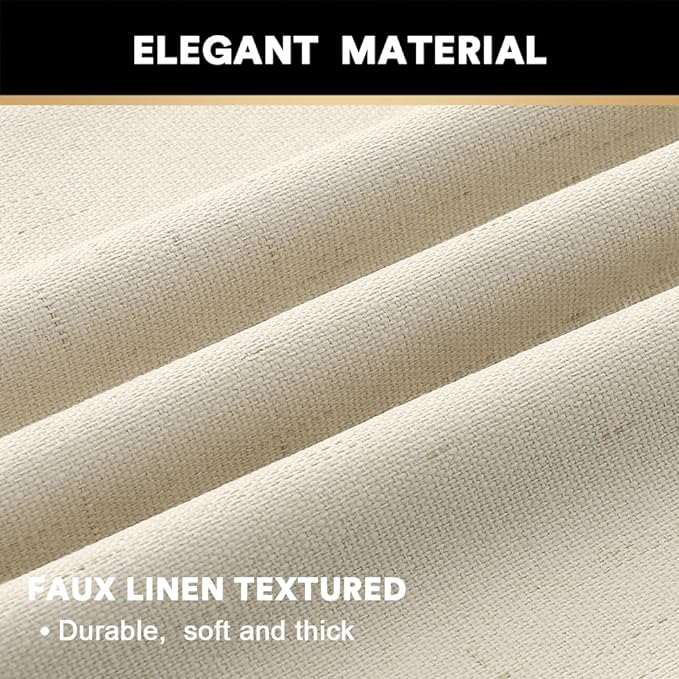 PrinceDeco Linen Blackout Curtains 84 inch Length 2 Panels Set 100% Blackout Linen Texture Curtains for Bedroom Living Room Window Treatment Drapes with White Liner,Bleached Sand,42" W x 84" L